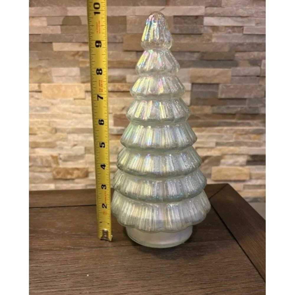 Ashland Glass Iridescent Christmas Tree Figurine Holiday Decor Modern 10 in
